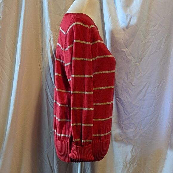 đNWTâWOMEN'SâSONOMA REDâANDâGLITTERYâSILVERâSTRIPEDâSWEATERâ-âXL - Picture 3 of 7